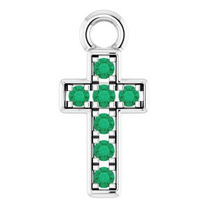 14K White Gold Petite Pav���� Natural Emerald Cross Dangle
