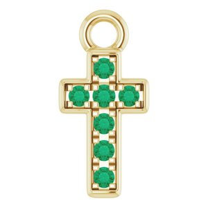 14K Yellow Gold Petite Pav���� Natural Emerald Cross Dangle