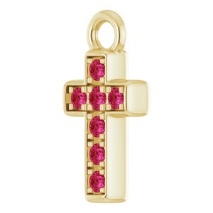 14K Yellow Gold Petite Pav���� Natural Ruby Cross Dangle