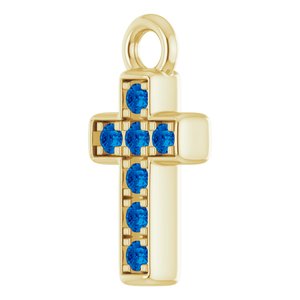 14K Yellow Gold Petite Pav���� Natural Blue Sapphire Cross Dangle