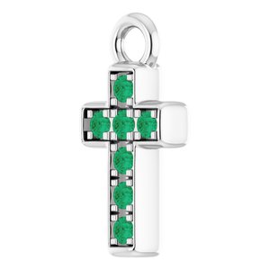 14K White Gold Petite Pav���� Natural Emerald Cross Dangle