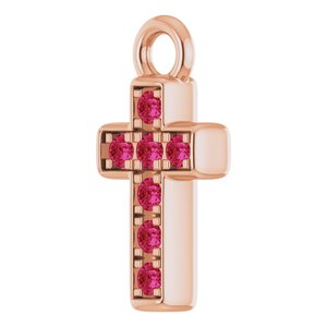 14K Rose Gold Petite Pav���� Natural Ruby Cross Dangle