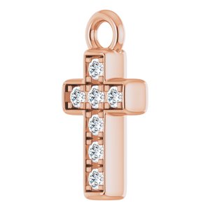 14K Rose Gold Petite Pav���� .04 CTW Lab-Grown Diamond Cross Dangle