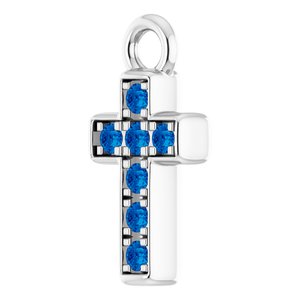 14K White Gold Petite Pav���� Natural Blue Sapphire Cross Dangle