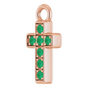 14K Rose Gold Petite Pav���� Natural Emerald Cross Dangle