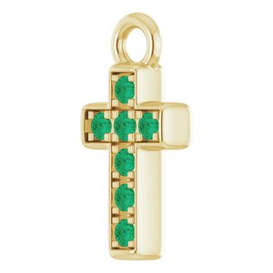 14K Yellow Gold Petite Pav���� Natural Emerald Cross Dangle