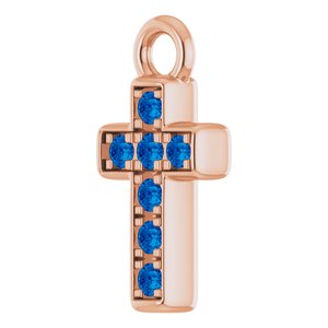 14K Rose Gold Petite Pav���� Natural Blue Sapphire Cross Dangle