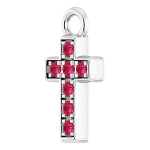 14K White Gold Petite Pav���� Natural Ruby Cross Dangle