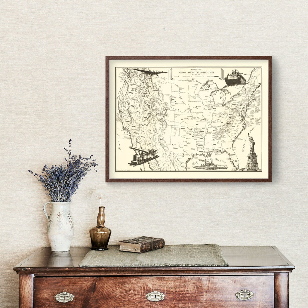 Vintage Defense Map of the United States 1941