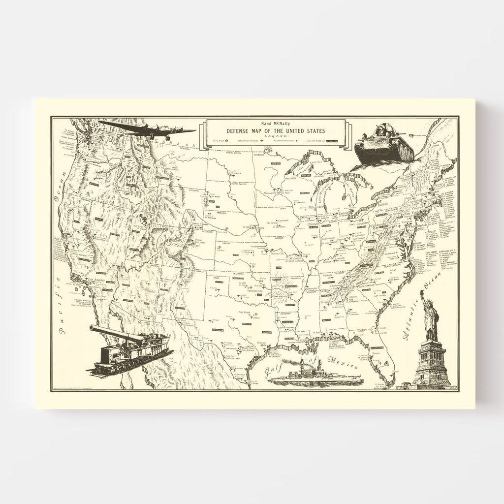 Vintage Defense Map of the United States 1941