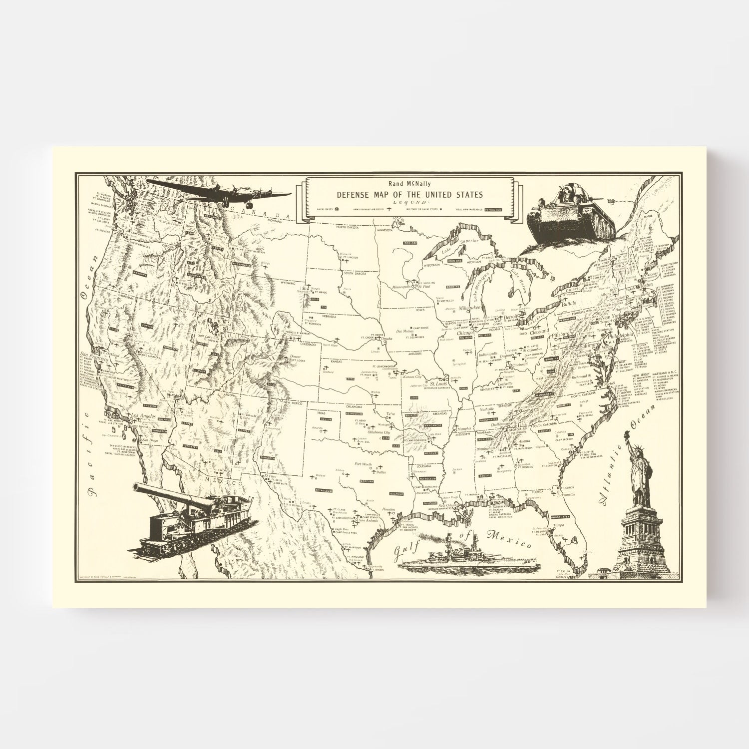 Vintage Defense Map of the United States 1941