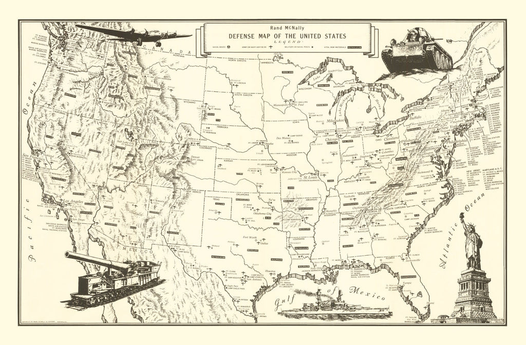 Vintage Defense Map of the United States 1941