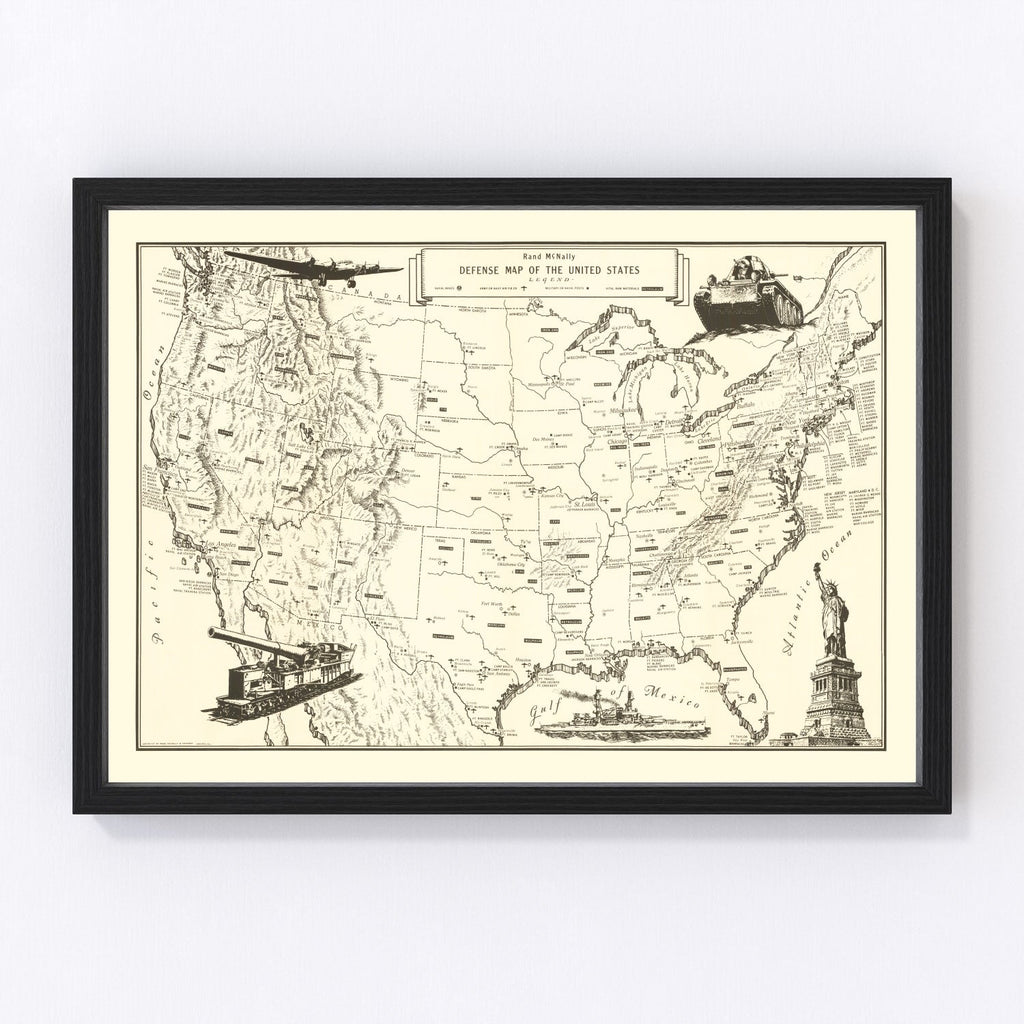 Vintage Defense Map of the United States 1941