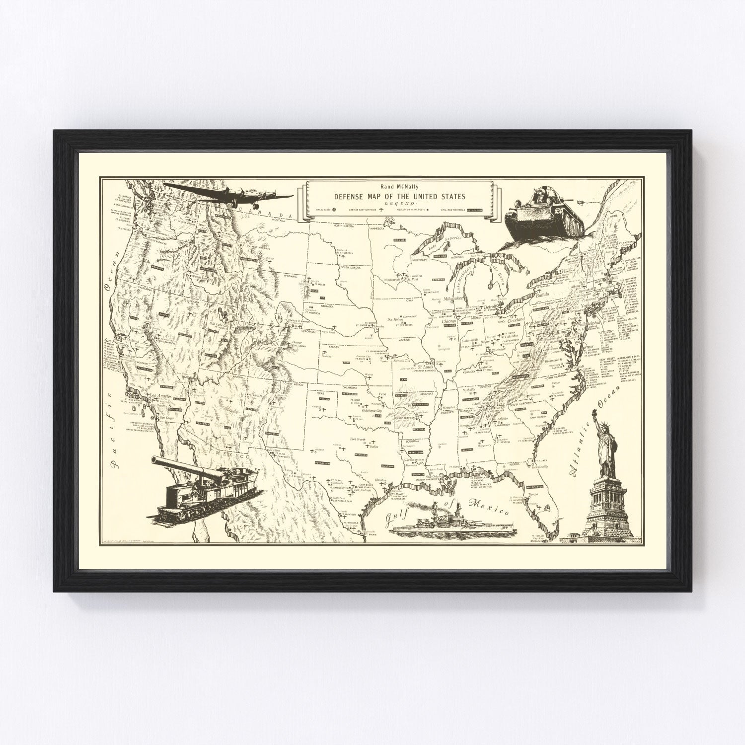 Vintage Defense Map of the United States 1941