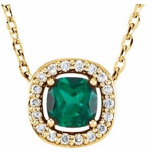 14K Yellow Gold Lab-Grown Emerald & .05 CTW Natural Diamond 16" Necklace