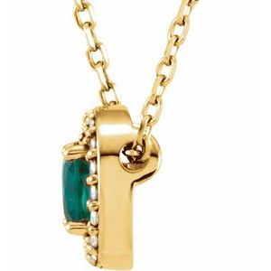 14K Yellow Gold Lab-Grown Emerald & .05 CTW Natural Diamond 16" Necklace