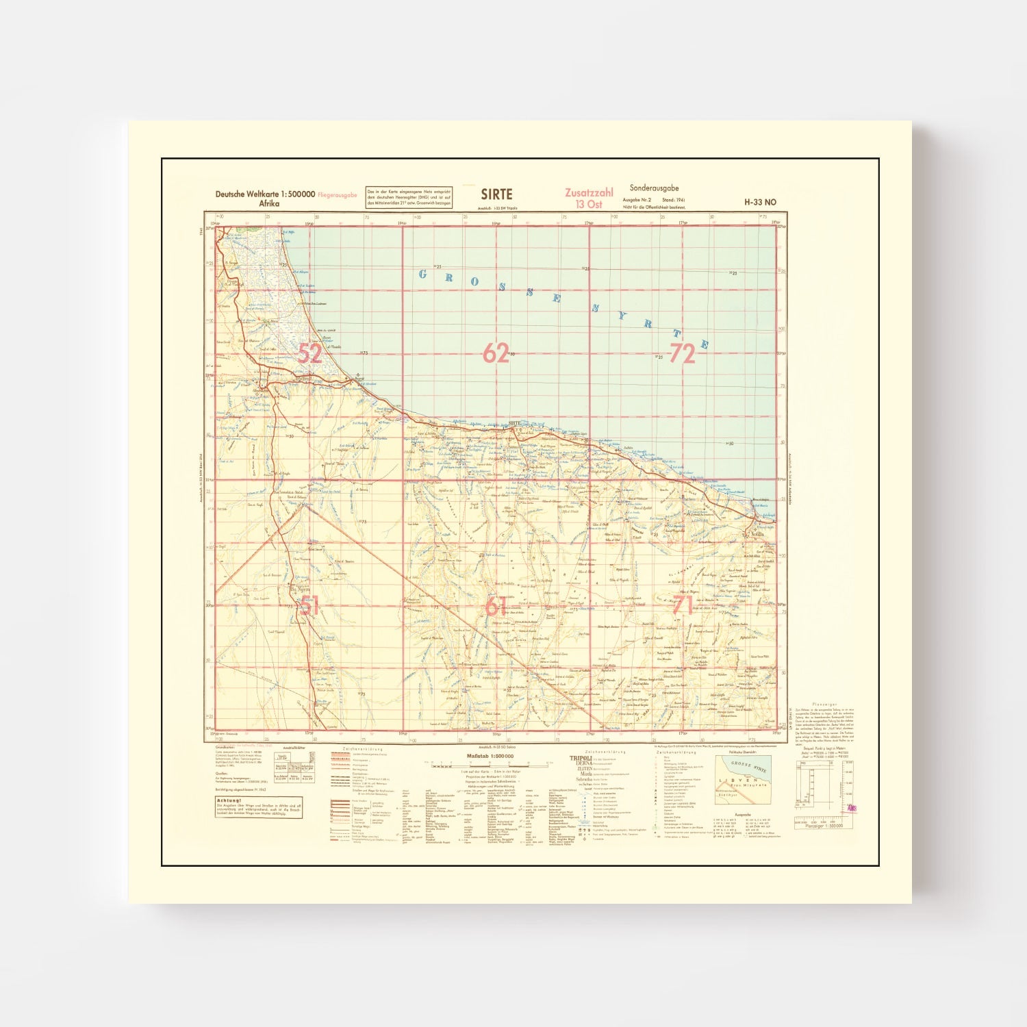Vintage North Africa World War II Map 1942
