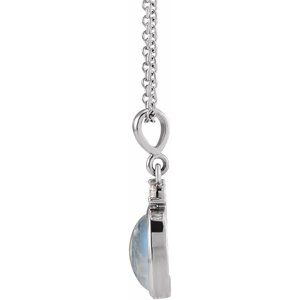 14K White 10x8 mm Natural Rainbow Moonstone & .03 CT Natural Diamond 16-18" Necklace