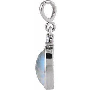 Platinum 10x8 mm Natural Rainbow Moonstone & .03 CT Natural Diamond Cabochon Pendant