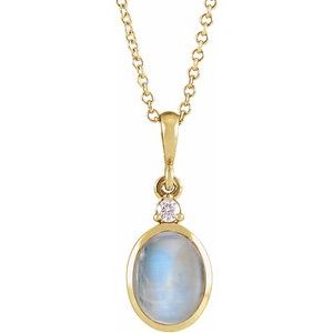 14K Yellow Gold 8x6 mm Natural Rainbow Moonstone & .03 CT Natural Diamond 16-18" Necklace