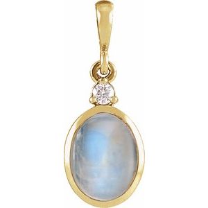 14K Yellow 5x3 mm Natural Rainbow Moonstone & .02 CT Natural Diamond Cabochon Pendant