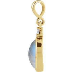14K Yellow 5x3 mm Natural Rainbow Moonstone & .02 CT Natural Diamond Cabochon Pendant
