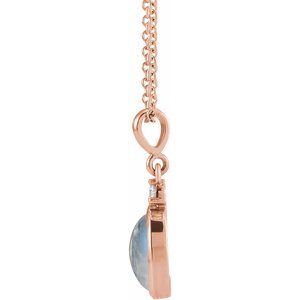 14K Rose 10x8 mm Natural Rainbow Moonstone & .03 CT Natural Diamond 16-18" Necklace