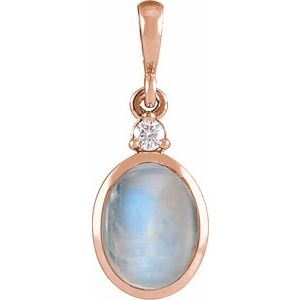 14K Rose 8x6 mm Natural Rainbow Moonstone & .03 CT Natural Diamond Pendant