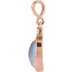 14K Rose 8x6 mm Natural Rainbow Moonstone & .03 CT Natural Diamond Pendant
