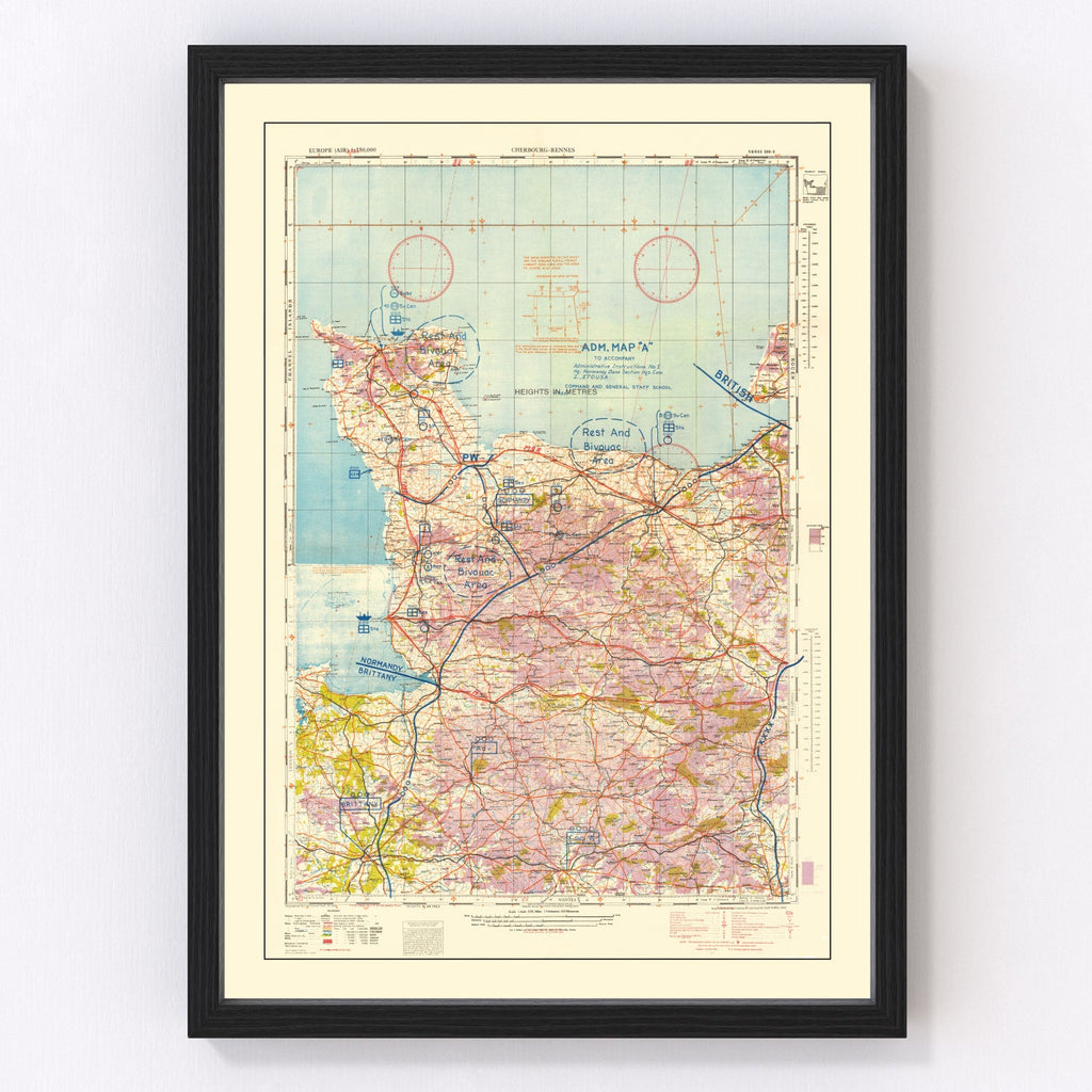 Vintage Normandy Invasion World War II Map 1944
