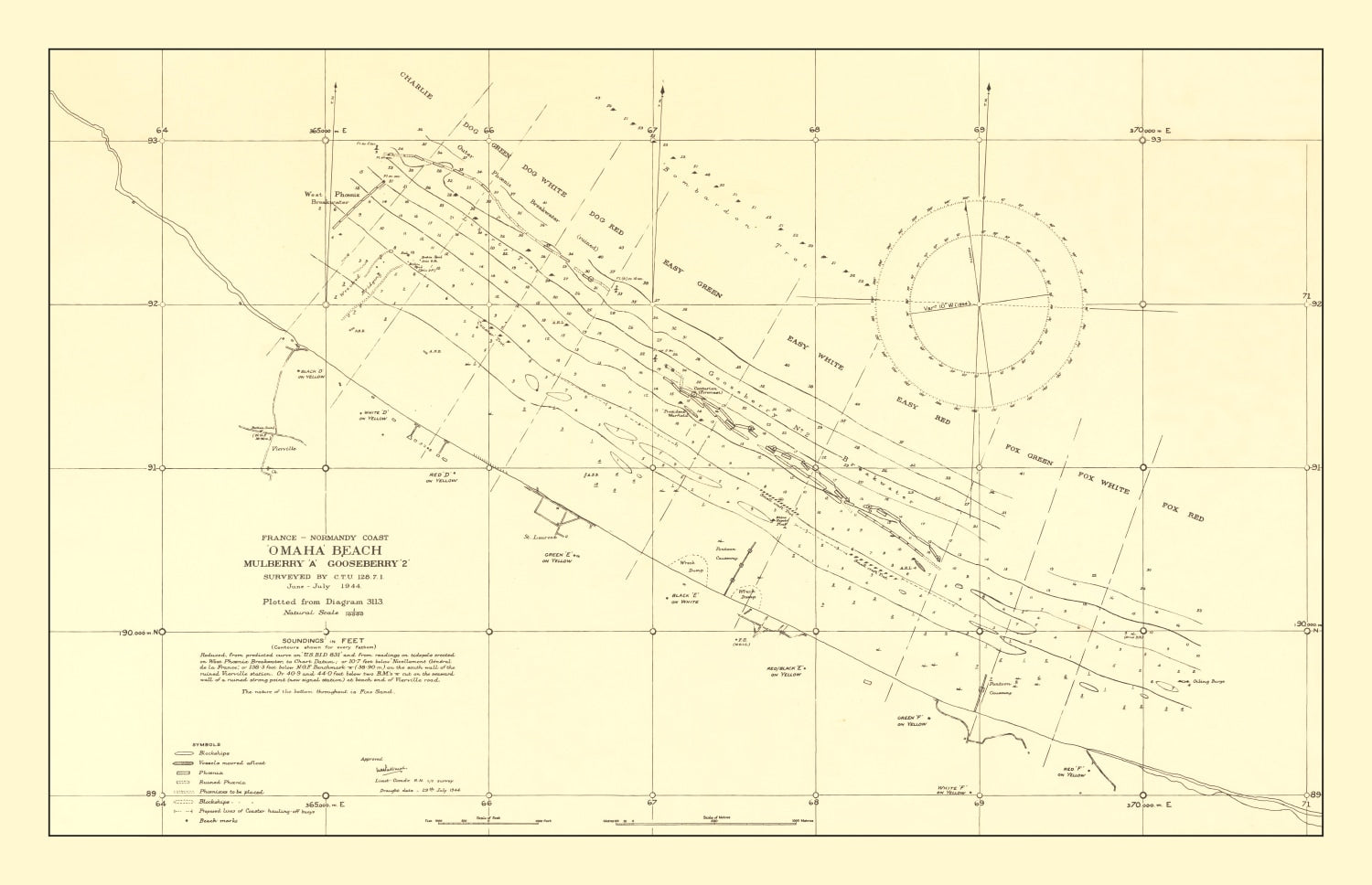 Vintage Omaha Beach World War II Map 1944