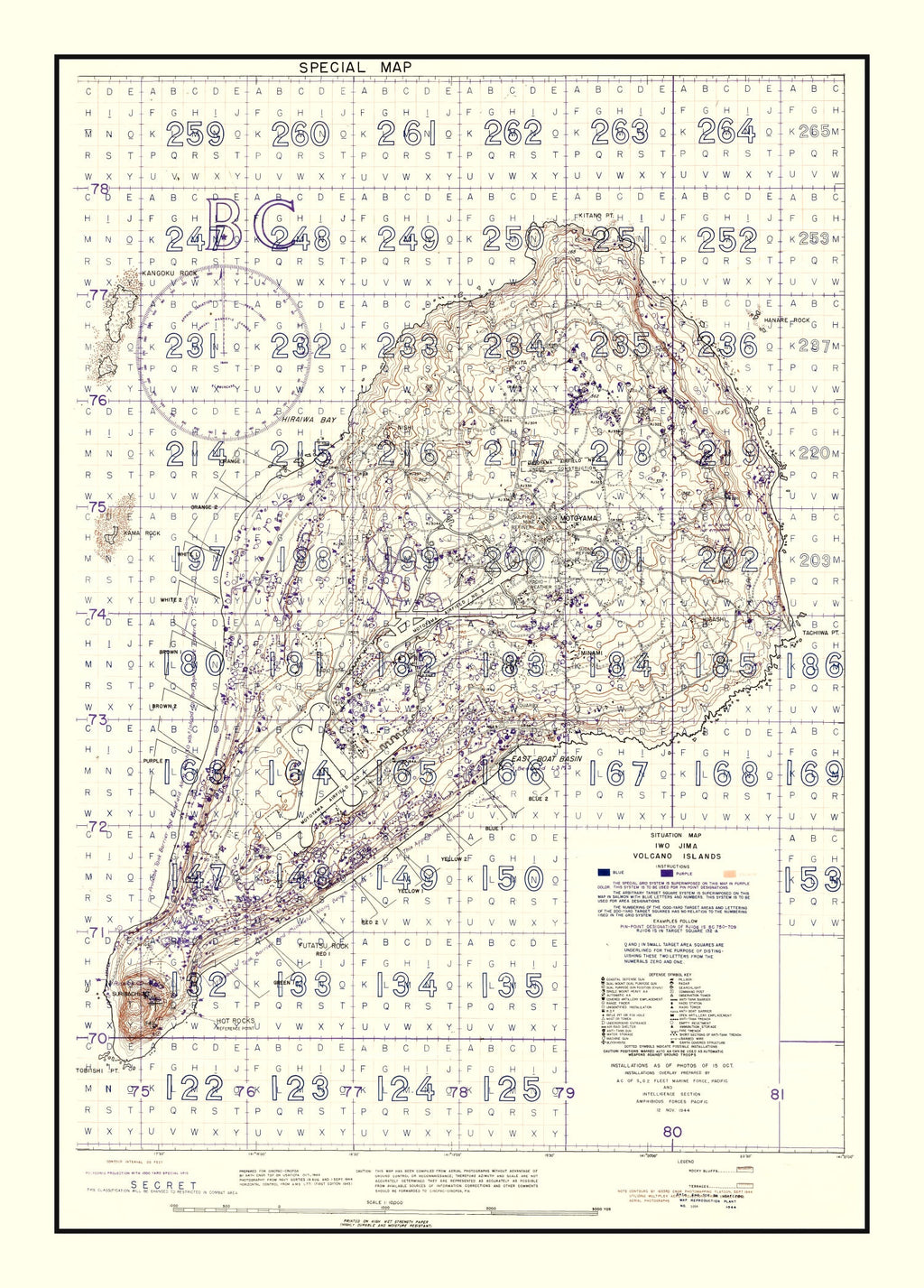 Vintage Iwo Jima World War II Volcano Islands Map 1944