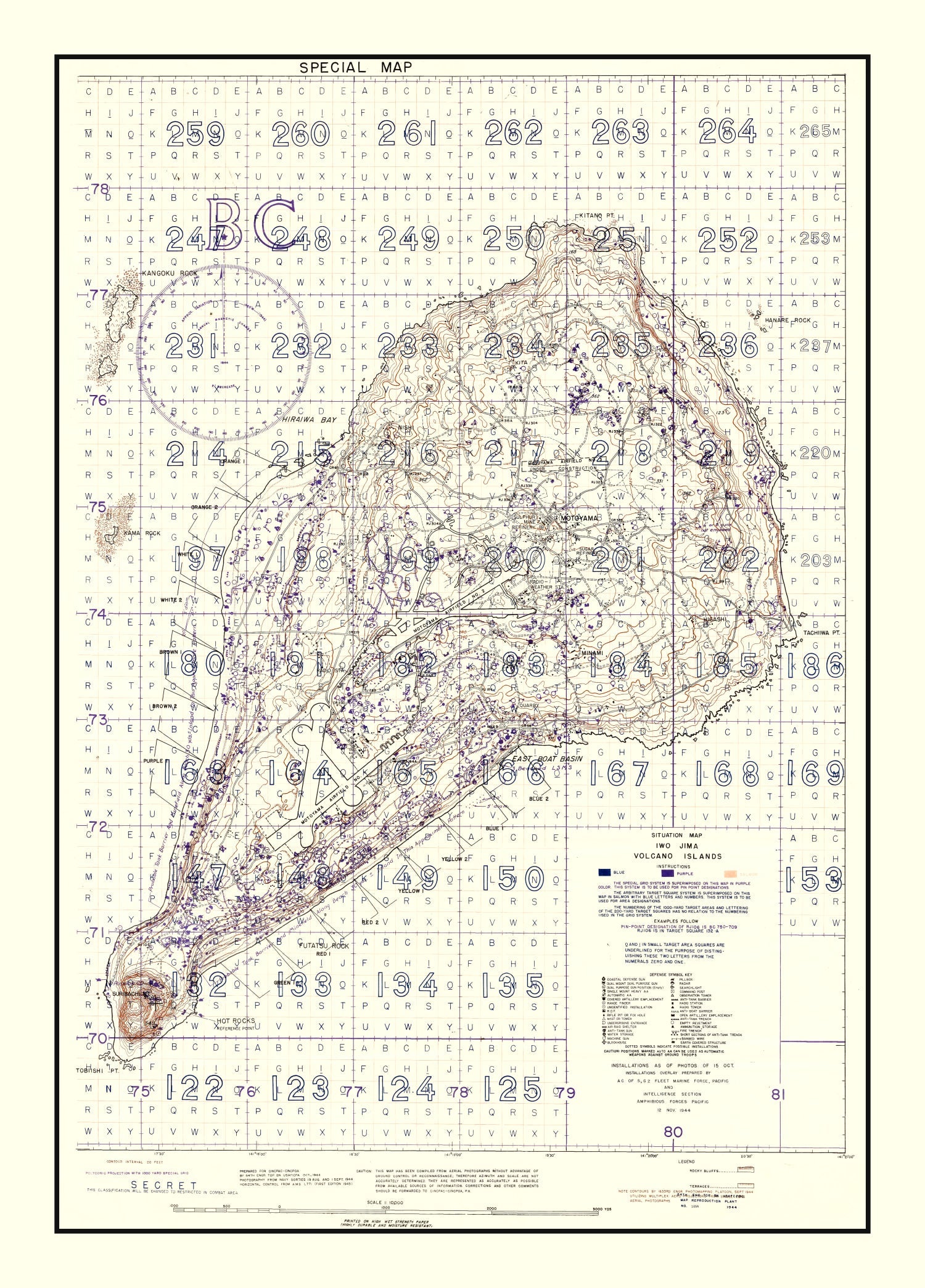 Vintage Iwo Jima World War II Volcano Islands Map 1944