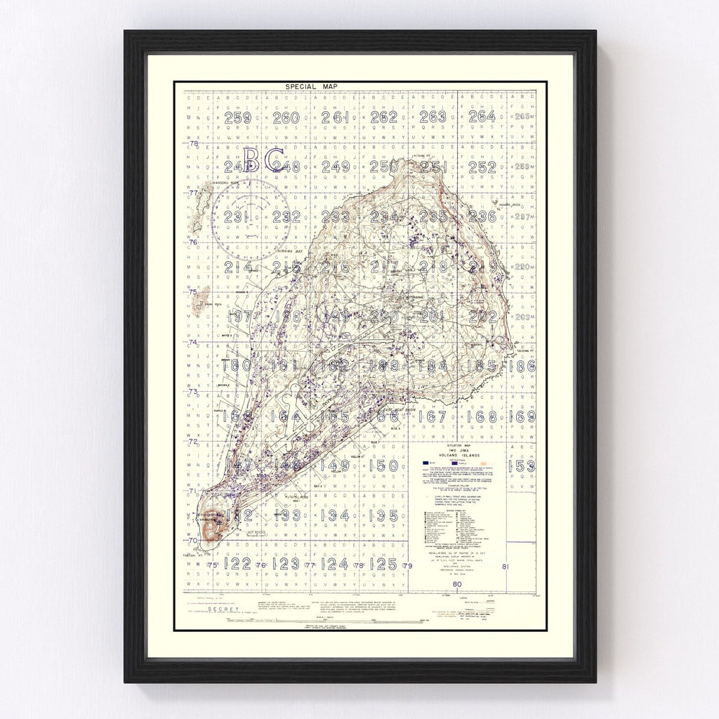 Vintage Iwo Jima World War II Volcano Islands Map 1944