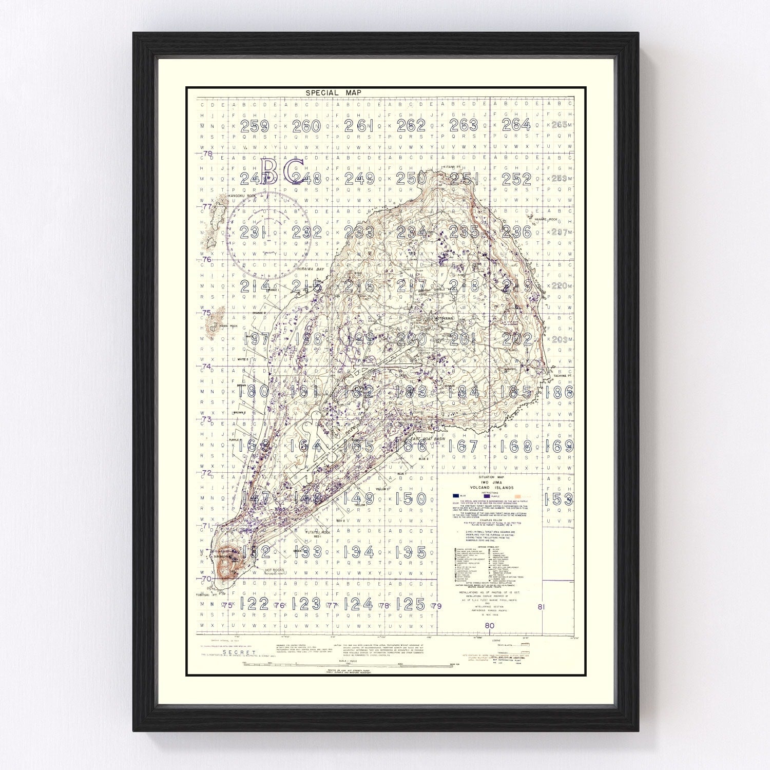 Vintage Iwo Jima World War II Volcano Islands Map 1944