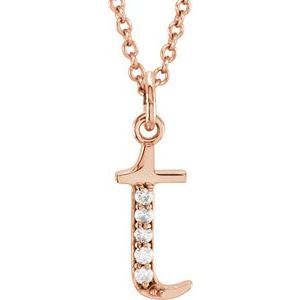 14K Rose Gold .025 CTW Natural Diamond Lowercase Initial T 16" Necklace
