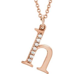 14K Rose Gold .03 CTW Natural Diamond Lowercase Initial H 16" Necklace