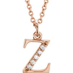 14K Rose Gold .025 CTW Natural Diamond Lowercase Initial Z 16" Necklace