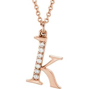14K Rose Gold .03 CTW Natural Diamond Lowercase Initial K 16" Necklace