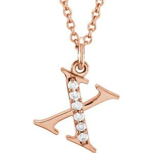 14K Rose Gold .03 CTW Natural Diamond Lowercase Initial X 16" Necklace