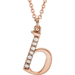 14K Rose Gold .03 CTW Natural Diamond Lowercase Initial B 16" Necklace