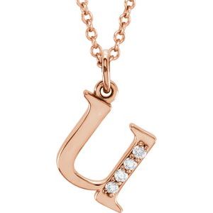 14K Rose Gold .02 CTW Natural Diamond Lowercase Initial U 16" Necklace