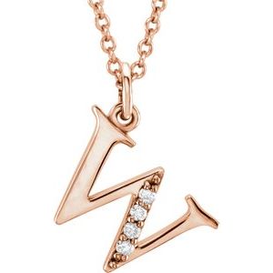 14K Rose Gold .02 CTW Natural Diamond Lowercase Initial W 16" Necklace