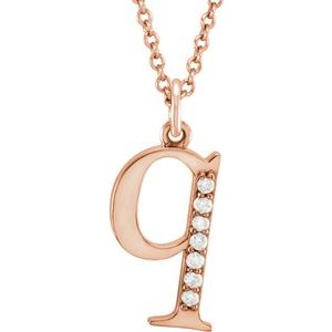 14K Rose Gold .03 CTW Natural Diamond Lowercase Initial Q 16" Necklace