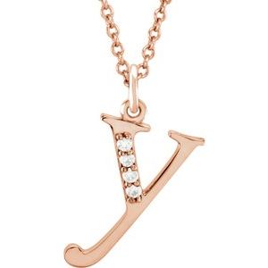 14K Rose Gold .02 CTW Natural Diamond Lowercase Initial Y 16" Necklace