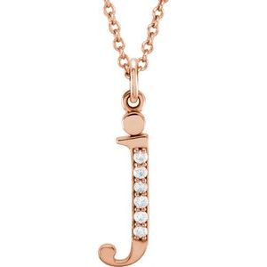 14K Rose Gold .025 CTW Natural Diamond Lowercase Initial J 16" Necklace
