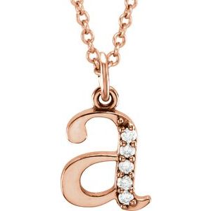 14K Rose Gold .025 CTW Natural Diamond Lowercase Initial A 16" Necklace