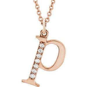 14K Rose Gold .03 CTW Natural Diamond Lowercase Initial P 16" Necklace
