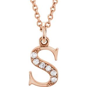 14K Rose Gold .025 CTW Natural Diamond Lowercase Initial S 16" Necklace