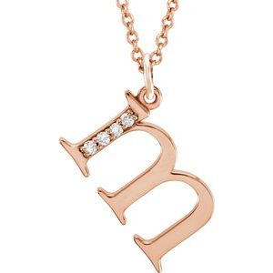 14K Rose Gold .02 CTW Natural Diamond Lowercase Initial M 16" Necklace
